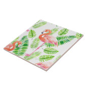 Flamingos en tropische bladeren tegeltje (Zijkant)