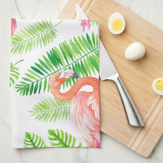Flamingos en tropische bladeren theedoek (Quarter Fold)