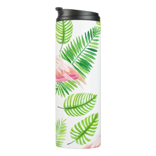 Flamingos en tropische bladeren thermosbeker (Geroteerd rechts)