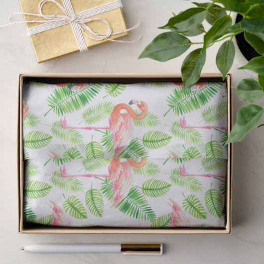 Flamingos en tropische bladeren tissuepapier (Geschenk)