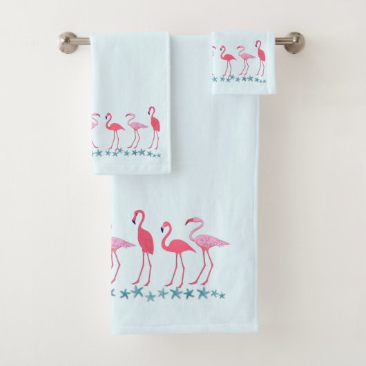 Flamingos en Zeeen sterren Bleek blauw Bad Handdoek (Insitu)
