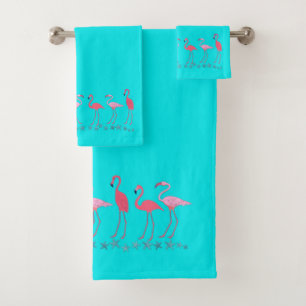 Flamingo's en Zeesterren Aqua Blauw Bad Handdoek