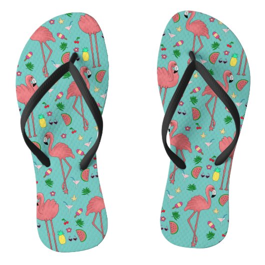 Flamingo's en zomerthema - Blauw Teenslippers (Voetbed)