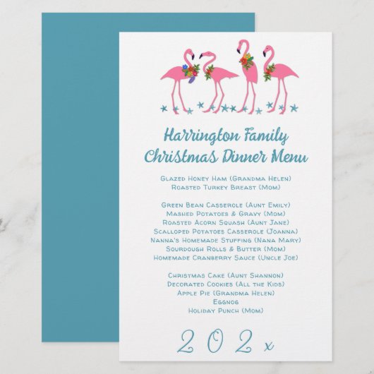 Flamingos Family Holiday Menu Sjabloon (Voorkant / Achterkant)