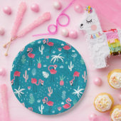 Flamingos, Flowers en Cactus Papieren Bordje (Feest)