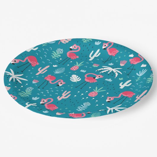 Flamingos, Flowers en Cactus Papieren Bordje (Gekanteld)