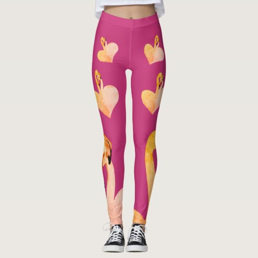 Flamingo's Hart Roze, Aangepaste Leggings, Flaming Leggings (Voorkant)