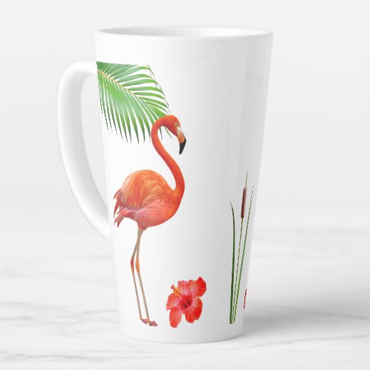Flamingos, hibiscus en palmbladeren latte mok (Linkerhoek)