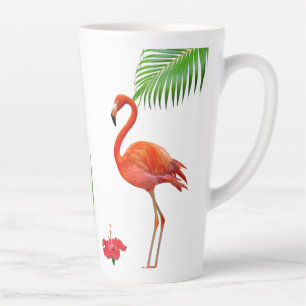 Flamingos, hibiscus en palmbladeren latte mok