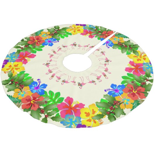 Flamingos Hibiscus Holly Tropische Kerstmis Kerstboom Rok (Gekanteld)