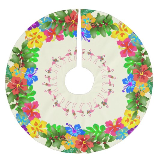 Flamingos Hibiscus Holly Tropische Kerstmis Kerstboom Rok (Voorkant)