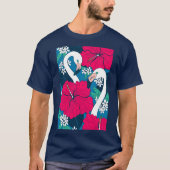 Flamingos, hibiskus en tropische bladeren t-shirt (Voorkant)