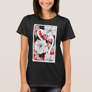 Flamingos, hibiskus en tropische bladeren t-shirt