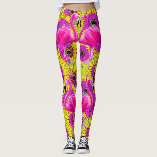 Flamingo's in bloemenachtergrond leggings (Voorkant)