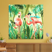 Flamingo's in de galerij van het tropische oerwoud canvas afdruk (Insitu (Woonkamer))