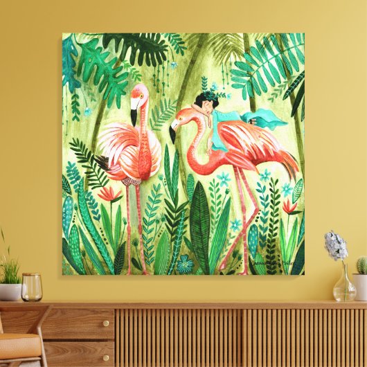 Flamingo's in de galerij van het tropische oerwoud canvas afdruk (Insitu (Woonkamer))