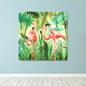 Flamingo's in de galerij van het tropische oerwoud canvas afdruk (Insitu (Houten vloer))