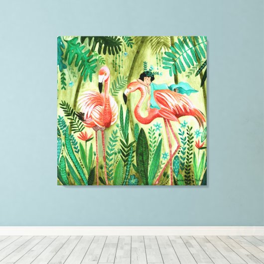Flamingo's in de galerij van het tropische oerwoud canvas afdruk (Insitu (Houten vloer))