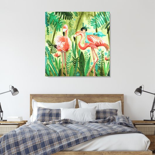 Flamingo's in de galerij van het tropische oerwoud canvas afdruk (Insitu (Slaapkamer))