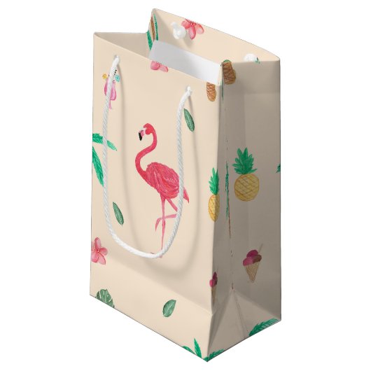 Flamingos in de zomer klein cadeauzakje (Voorkant Gekanteld)