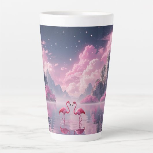 Flamingos in einer Traumwelt Latte Mok (Voorkant)