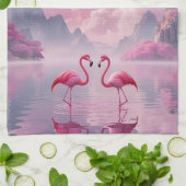 Flamingos in einer Traumwelt Theedoek (Gevouwen)
