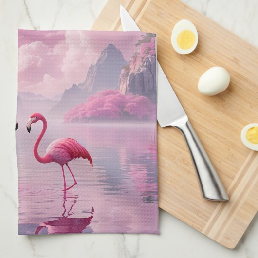 Flamingos in einer Traumwelt Theedoek (Quarter Fold)