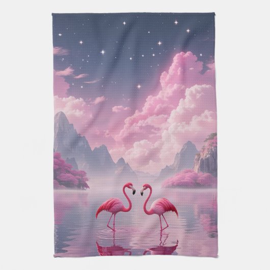 Flamingos in einer Traumwelt Theedoek (Verticaal)