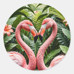 Flamingo's in Hartvorm  – Tropisch Roze LIEFDE Ronde Sticker
