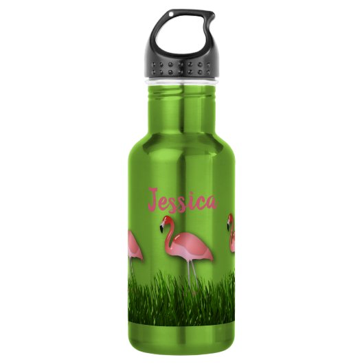 Flamingo's In Het Gras Waterfles (Voorkant)