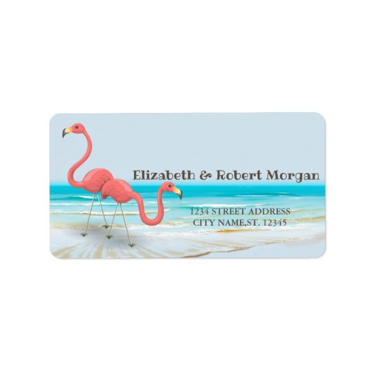Flamingo's in Love, Beach Huwelijkslabel Etiket (Voorkant)