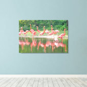 Flamingos in Row bij het meer, wilde Natuur vogels Canvas Afdruk (Insitu (Houten vloer))