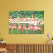 Flamingos in Row bij het meer, wilde Natuur vogels Canvas Afdruk (Insitu (Woonkamer))