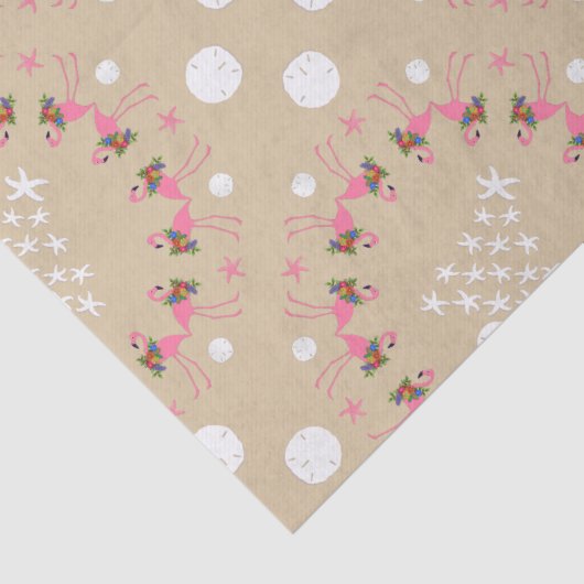 Flamingos in Seashells Beach Kerstmis Tissuepapier (Detail)