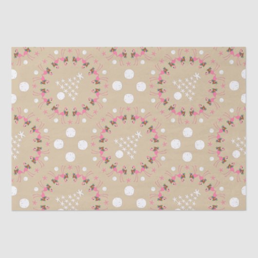 Flamingos in Seashells Beach Kerstmis Tissuepapier (Voorkant)