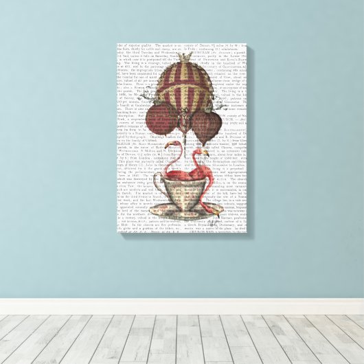 Flamingos in Teacup Canvas Afdruk (Insitu (Houten vloer))