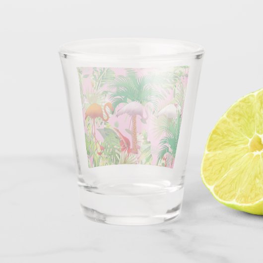 Flamingo's in Tropical Scene Shot glas (Achterkant)