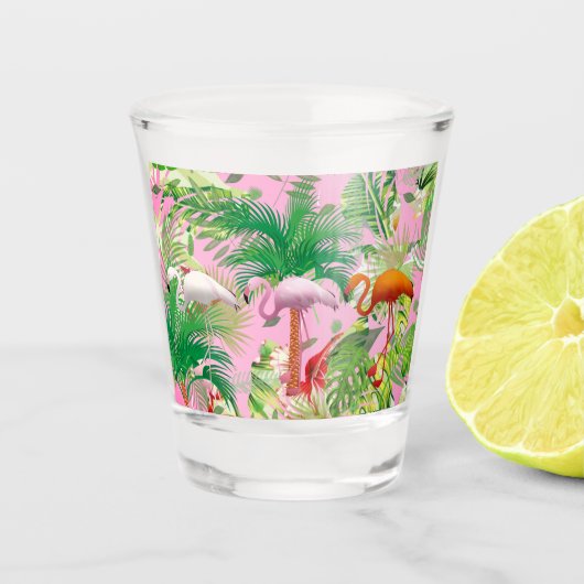 Flamingo's in Tropical Scene Shot glas (Voorkant)