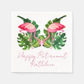 Flamingo's in Tropisch Groen Pensioneringsfeest Servet (Voorkant)
