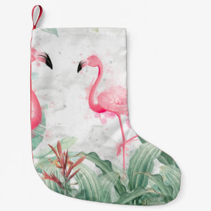 flamingos in tropische planten op een getextureerd kleine kerstsok