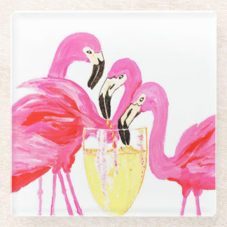 Flamingo's in White Wine Onderzetter Glazen Onderzetter