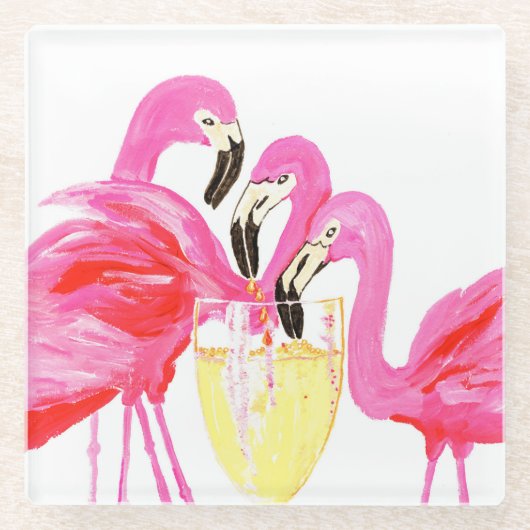 Flamingo's in White Wine Onderzetter Glazen Onderzetter (Voorkant)