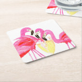 Flamingo's in witte wijn kartonnen onderzetters (Schuin)