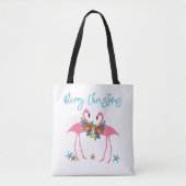 Flamingo's Kerstgroet Blauwe Zeester Tote Bag (Voorkant)