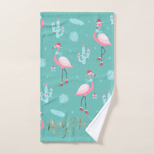 Flamingo's Kerstman Hoed Geeft Sneeuwvlokken Bad Handdoek (Handdoek)