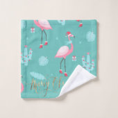 Flamingo's Kerstman Hoed Geeft Sneeuwvlokken Bad Handdoek (Wasdoekje)