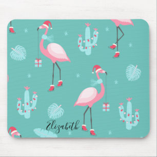 Flamingo's Kerstman Hoed Geeft Sneeuwvlokken Muismat