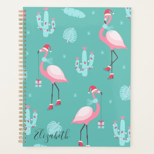 Flamingo's Kerstman Hoed Geeft Sneeuwvlokken Planner (Voorkant)