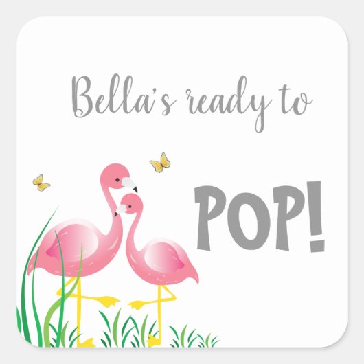 Flamingo's Klaar voor POP Baby shower Sticker (Voorkant)