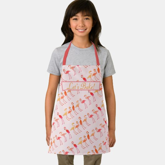 Flamingos Lets Bake Pink Kinder Apron Schort (Insitu)